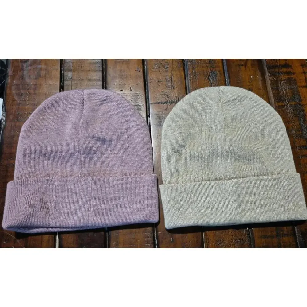 Adidas Men’s 2 Pack Grove Knit Cuff Beanies Wonder Beige / Violet NEW - Picture 6 of 8
